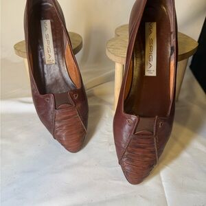 VINTAGE VIA SPIGA BROWN LEATHER AND CROCODILE SKIN LOAFERS. ITALIAN SZ 9